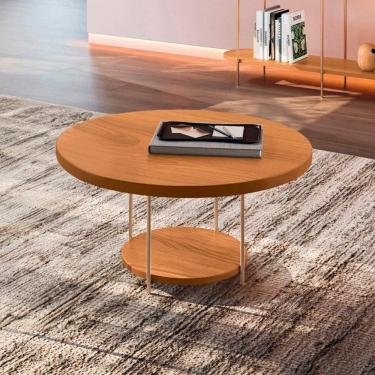 Imagem de Mesa De Centro Redonda Mdf Pés Metálicos Sky Cinamomo - Hb Móveis