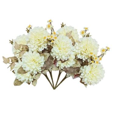 Imagem de 4x Buquê de Crisântemo Flor Artificial (31cm) Creme SMO