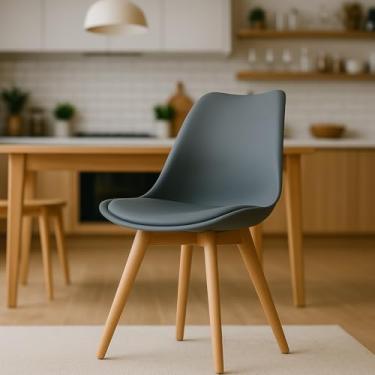 Imagem de Cadeira para Sala Mesa de Jantar Com Assento Estofado Saarinen Leda Wood Madeira Cinza