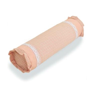 Imagem de EDMILE Travesseiro de pescoço de trigo sarraceno, almofadas cilíndricas ajustáveis com capa de almofada xadrez e acabamento de renda, suporte cervical firme, almofadas redondas para alívio da dor no