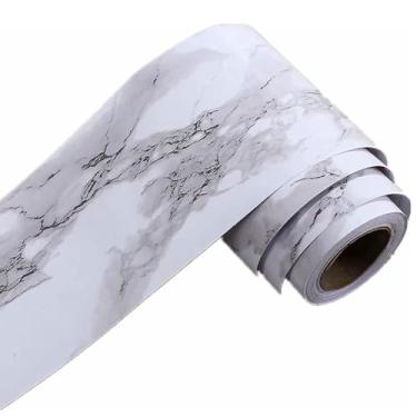 Imagem de Papel de parede autoadesivo de 5 metros, descasque e cole papel de parede de mármore branco, borda, papel de borda, linha de cintura, decoração para piso e sala