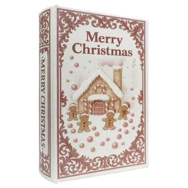 Imagem de XIAOAIKA Caixa de livro de madeira decorativa de Natal, caixas de livros falsas vintage com capa de couro, armazenamento secreto com fecho magnético, caixa de presente de feriado para decoração de