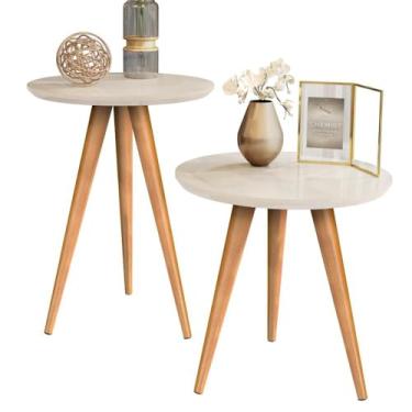 Imagem de Conjunto de Mesas para Sala Classic Sofá Redonda com Pés Palito Decoração(DUPLO - OFF WHITE)