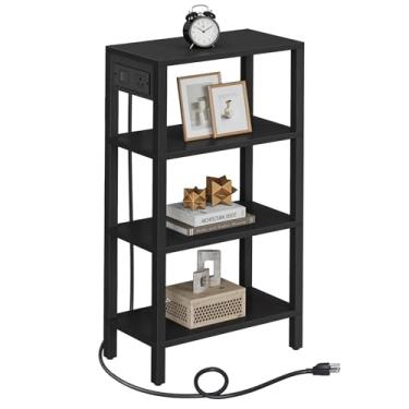 Imagem de TUTOTAK Mesa lateral estreita com estação de carregamento, mesa de canto pequena com portas USB e tomadas, mesa de sofá skinny, mesa de cabeceira fina, sala de estar, quarto de cama, preto TB01BK0802