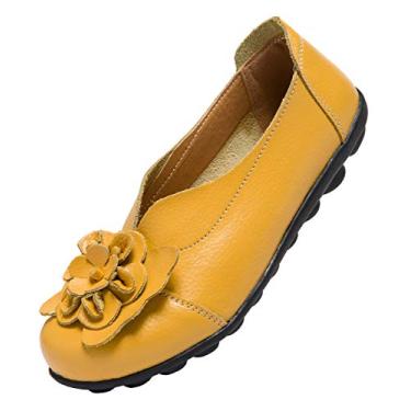 Imagem de ANYUETE Mocassins sem cadarço para mulheres, confortáveis, para caminhada, trabalho, para dirigir à noite, ir ao escritório, fazer compras em pé, Amarelo, 40