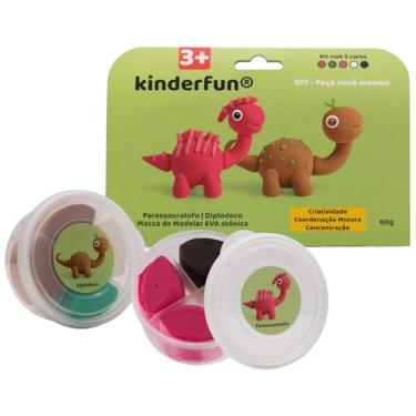 Imagem de Massa De Modelar EVA - Kit Panda E Pinguim - Brinquedo Educacional e Sensorial 60g - Com manual e passo a passo para moldar os personagens. (Parassaurolofo e Diplodoco)