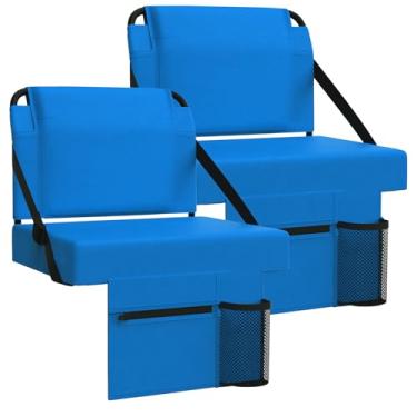 Imagem de ACIPENSER 2 peças de assento de estádio para arquibancadas com suporte para as costas, cadeiras portáteis com encosto e almofada, inclui alça de ombro e suporte de copo, azul