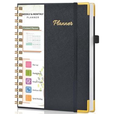 Imagem de Agenda semanal e mensal espiral sem data 2025-2026, agenda de calendário semanal simplificada, organizador diário A5 fofo, caderno de tarefas com agenda espiral com rastreador de objetivos e hábitos