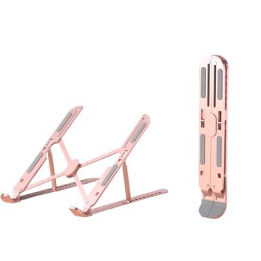 Imagem de YYLJLXX Suporte portátil para laptop, suporte dobrável de liga de alumínio, ouro rosa, altura ajustável, design antiderrapante, suporte ergonômico de mesa para MacBook, notebook (ouro rosa)