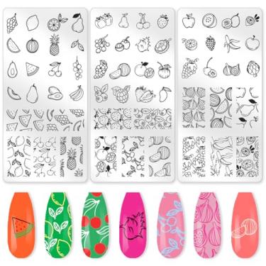 Imagem de beinkmake 3 peças de pratos de estampagem de unhas para festas de frutas, maçãs doces, banana, pêra, arte de unhas, modelos de carimbos de aço inoxidável, ferramentas reutilizáveis com raspador de