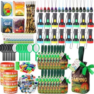 Imagem de Chivertion 195 peças de lembrancinhas de festa de acampamento, bolsa de presente, lupa, caderno, apontador de lápis, pulseiras de silicone, mini bússola, lanterna, chaveiros, adesivos, etiqueta de