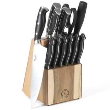 Imagem de Martha Stewart Greeley 14 pc Triple- Riveted Cutlery Knife Acacia Wood Block Set w/Comfort Grip Handles- Black