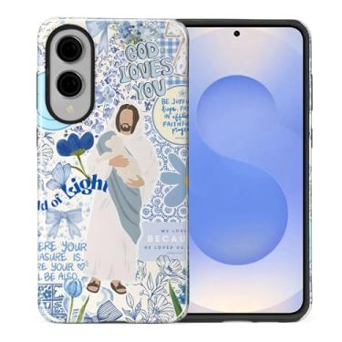 Imagem de COTAIL Capa projetada para Samsung Galaxy S25 Edge, capa híbrida de 2 camadas, proteção de nível militar, durável, à prova de choque, antiarranhões, colagem de Jesus azul