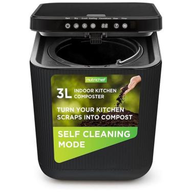 Imagem de Composteira Elétrica de Cozinha 3L para Ambiente Interno com Funções de Secagem, Trituração e Resfriamento, 110V, Nutrichef, Preta