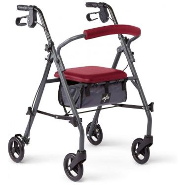 Imagem de Andador Adulto Idoso com Apoio de Braço, Assento Acolchoado e Cesto, Suporta até 136 Quilos, Vermellha, MEDLINE MDS86850ESAR, Vermelho