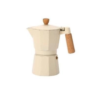 Imagem de Cafeteira Italiana Faz 6 Xícaras Bege Cabo Madeira