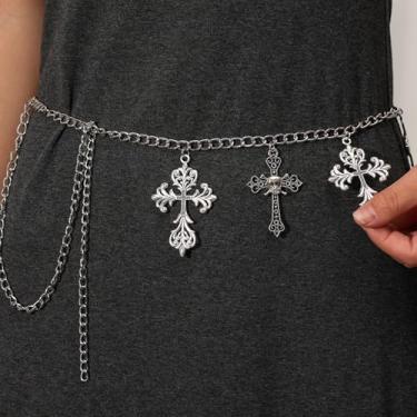 Imagem de 1 corrente de cintura retrô punk metal cruz em camadas para homens mulheres gótico jeans cinto hip-hop calça social cinto acessórios de joias corporais 111 cm