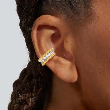 Imagem de Brinco feminino banhado a ouro 14 K, não perfurado, cartilagem de orelha, clipe em zircônia cúbica, brincos de argola para presente de joias de orelha, Medium, Latão, Sem pedra preciosa