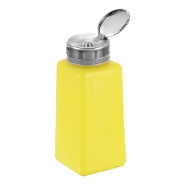Imagem de Dispensador de álcool solvente de 250 ml (250 g) removedor de esmalte de unha dispensador de líquido com cabeça de pressão de aço inoxidável para removedor de esmalte de acetona, amarelo