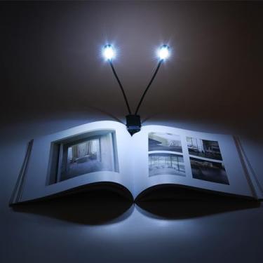 Imagem de Lâmpada de leitura LED alimentada por bateria USB e AAA com braço duplo ajustável, ideal para músico, pianista, leitura na cama, viagens (8 contas)