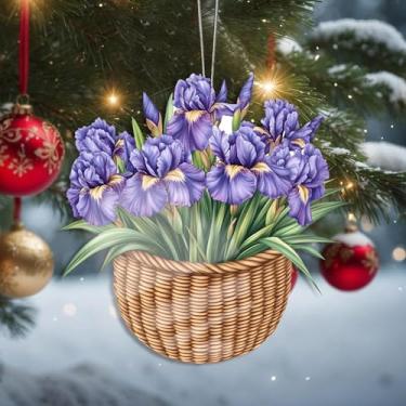 Imagem de Enfeites de Natal, cesta de flores, pendurar em cristal, enfeites de árvore de Natal feitos à mão, decoração de carro e casa - presentes de Natal, decoração de artesanato em acrílico, ideias de troca