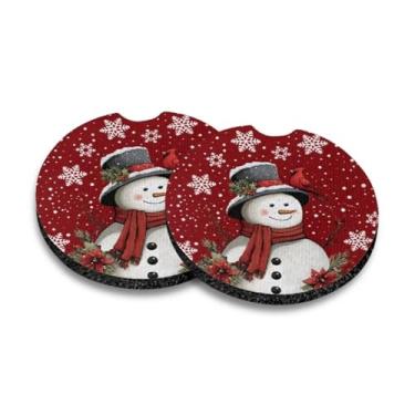 Imagem de Porta-copos de carro boneco de neve com flocos de neve, 2 unidades, porta-copos de carro para porta-copos, acessórios vermelhos para veículos para mulheres e homens, presentes