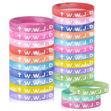 Imagem de MATEPLUS What Would Jesus Do Pulseiras de Silicone, Pulseiras de Borracha Coloridas, Pulseiras Inspiradoras de Natal WWJD (24)