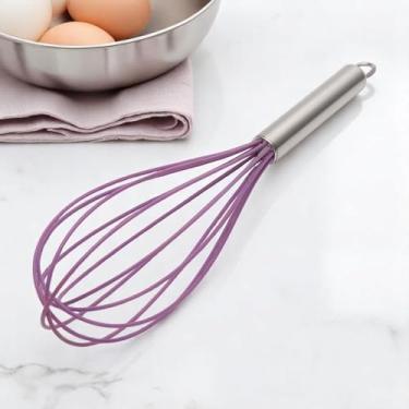 Imagem de Generic 1 batedor de 30 cm x 7,6 x 7,6 cm para lavagem à mão, aço inoxidável, silicone, roxo, prateado, 30 x 7,6 cm