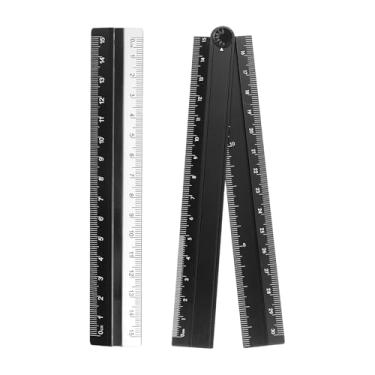 Imagem de Generic Kit de régua dobrável e reta 30/15 cm transferidor de plástico de liga de alumínio métrico régua angular dobrável para sala de aula em casa, escritório, preto profundo