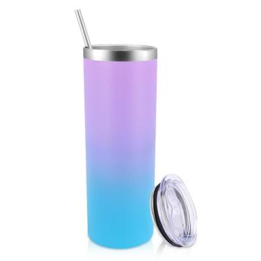 Imagem de Volhoply Copo skinny de 590 ml com tampa e canudo, copo reto de aço inoxidável, caneca de café isolada a vácuo para casa, escritório, viagens, faça você mesmo (lavanda, 1 pacote)