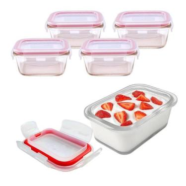 Imagem de Kit 4 Pote De Vidro Tampa Hermética Marmita Fit Colorido C/ Travas 150