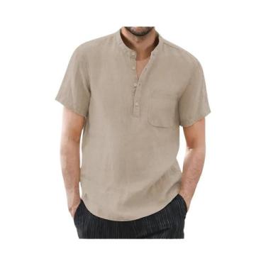 Imagem de Camiseta Masculina De Verão De Manga Curta Em Algodão E Linho, Cor Sól