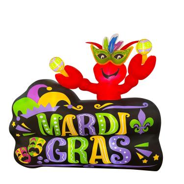 Imagem de SEASONBLOW Lagosta Inflável De 6 Pés Mardi Gras Com Máscara De Carnaval, Decoração De Sinal Para Quintal, Jardim, Gramado, Ambientes Internos E Externos, Casa, Feriado
