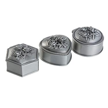 Imagem de 3 caixas de armazenamento de joias, caixa de joias vintage, pequena caixa de armazenamento de ornamentos, caixa de presente, organizador de anéis, caixa de metal, caixa de joias compacta, caixa de