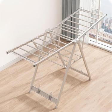 Imagem de EESCZVGBDX 150 cm/160 cm ajustável para roupas aladas para cavalo, dobrável de alumínio portátil, secadora de roupas, prateleiras de secagem dobráveis para roupas, roupas longas, roupa de cama