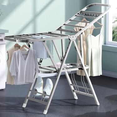 Imagem de Escorredor de roupas dobrável para uso interno ao ar livre de aço inoxidável para arejador de roupas grande com altura ajustável cavalo com sapateira