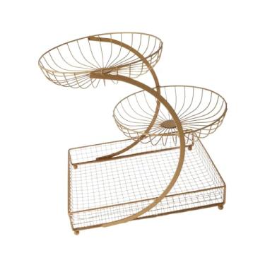 Imagem de YWJLQH Cesto de frutas de ferro, suporte de frutas de ferro, fruteira para de cozinha, decoração para frutas, petiscos, legumes, batatas, sala de, Ouro 3 Camadas