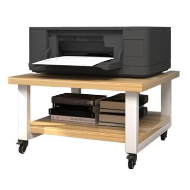 Imagem de Suporte para impressora embaixo da mesa de 40 x 40 cm com prateleira de armazenamento, carrinho de rodinhas de 2 camadas com rodas traváveis, suporte versátil para copiadora de mesa para economia de