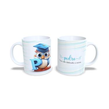 Imagem de Caneca Personalizada para Professor, Cerâmica Branca 325ml, Design Coruja com Livros, Decorativa com Nome Anderson (p)