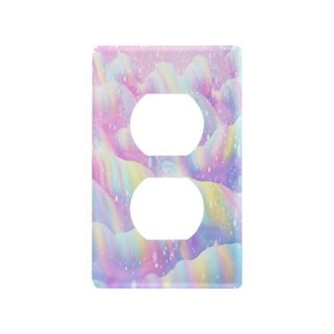 Imagem de Blueangle Placa de parede de tomada dupla em espiral de sorvete arco-íris, tamanho padrão, placas de cobertura de tomada elétrica de 1 gangue para decoração de quarto de escritório em casa, 4,53 x