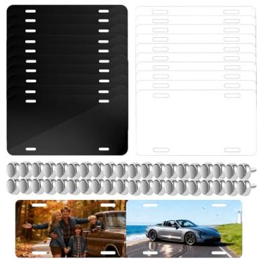 Imagem de Pacote com 20 placas de licença de sublimação, 10 pretas e 10 brancas, placas de licença personalizadas de alumínio de metal DIY com conjuntos de parafusos Placa de licença em branco de sublimação de