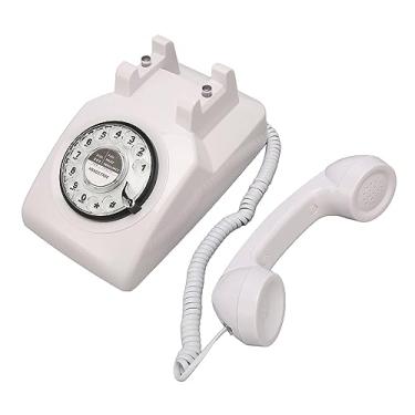 Imagem de Akozon Telefone Giratório retrô Com Campainha Mecânica - Telefone Fixo Vintage para Uso Doméstico, No Escritório e No Hotel (Branco)