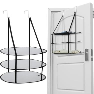 Imagem de Threehoney 2 peças 3 camadas suéter escorredor plana sobre a porta prateleira de secagem dobrável grande para pendurar roupa seca roupas de malha cabide seco para apartamentos dormitórios banheiros