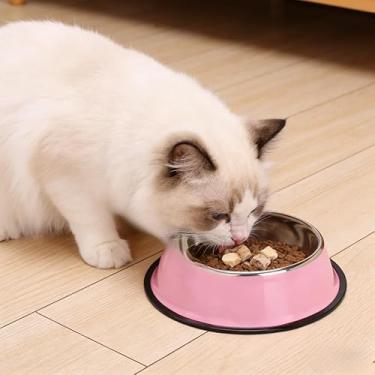 Imagem de Tigela de aço inoxidável para cães e gatos com base de borracha antiderrapante, tigela de água para cães pequenos, gatinhos e viagens para uso diário (rosa)