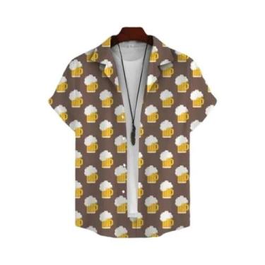 Imagem de Camisa Havaiana Masculina Estampada Em 3D Com Tema De Cerveja, Manga C