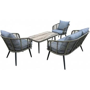 Imagem de Conjunto de Área Externa 4 Peças Cinza Capri | 1 Sofá 2 Lugares, 2 Poltronas e 1 Mesa de Centro | Vime PE e Fibra Sintética | Estrutura Anticorrosão | Ideal para Varanda, Jardim e Lazer