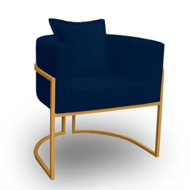Imagem de Poltrona para Sala Base de Metal Reforçada Liz Veludo Azul - LH Decor 