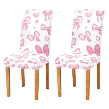 Imagem de SEHANY Conjunto de 4 capas de cadeira com laço de bolinhas rosa para sala de jantar, elástico, removível e lavável, para cozinha, hotel, festa, Natal