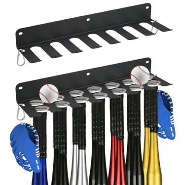 Imagem de CUGBO Suporte de taco de beisebol resistente montado na parede, pacote com 2 cabides de metal para exibição, comporta 28 tacos com 4 fivelas para pendurar, cerca, casa, garagem