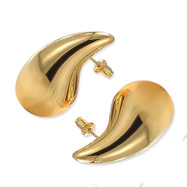 Imagem de Brincos de lágrima de ouro grosso para mulheres, brincos de argola aberta, brincos de ouro para mulheres, hipoalergênicos, banhados a ouro para mulheres e meninas, Metal, Sem pedra preciosa